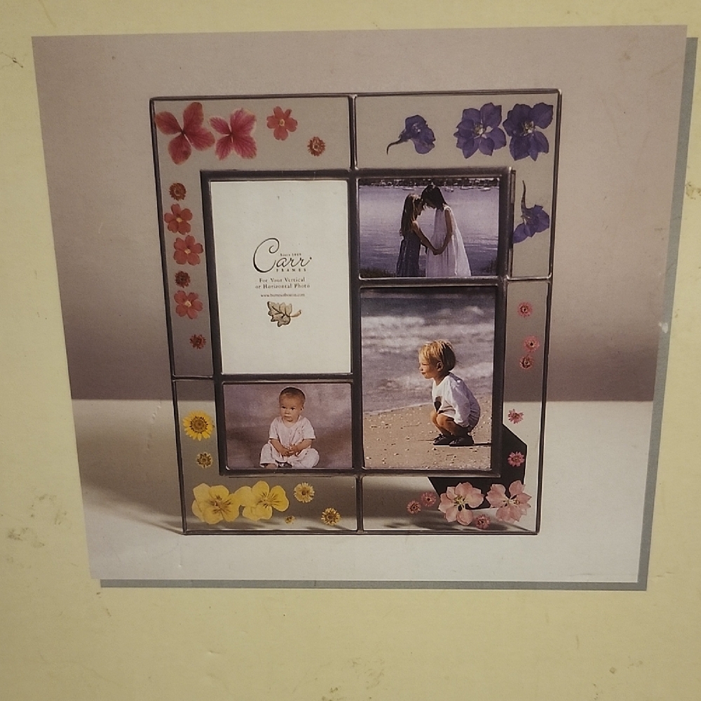 Vintage Floral Glass Photo Frame 4 Opening. NWT